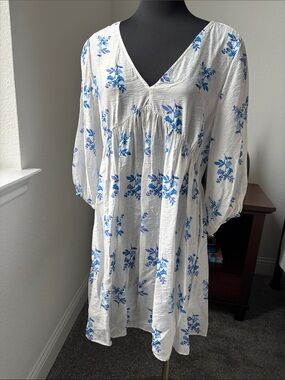 H&M White Dress with Blue Floral Print